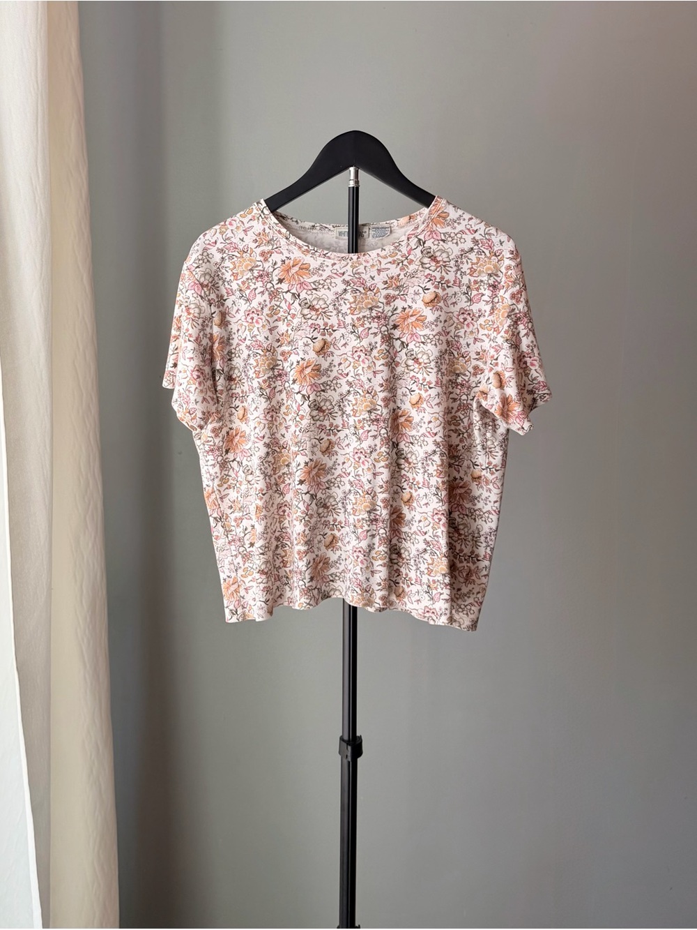 White Stag Floral 100% Cotton T-Shirt XL Short Sleeve Crop Cottagecore Western